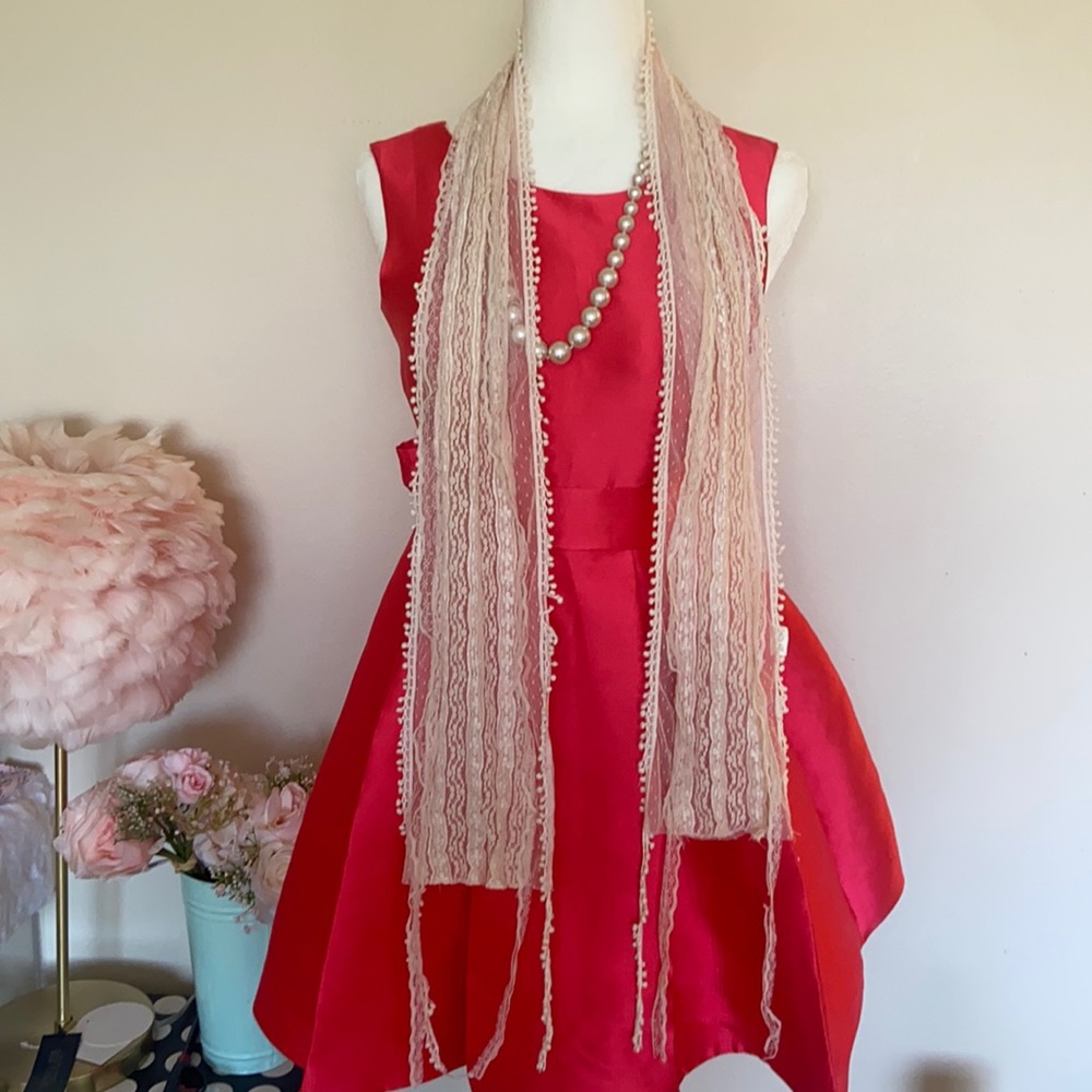 Embroidery polka dot lace scarf light pink